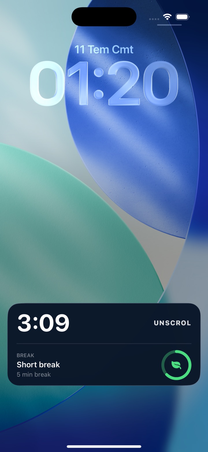 Unscrol app blocking screen with categories shielded